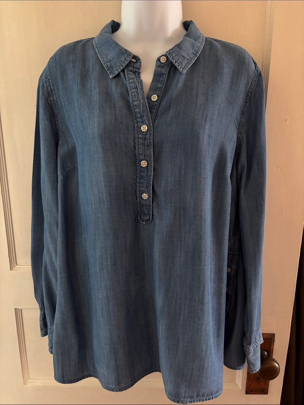 Talbots Washed Denim Tunic Top - Blue